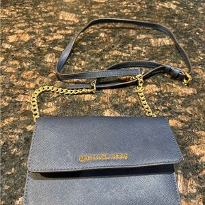 Michael Kors Dark Blue Crossbody Bag with Gold Chain